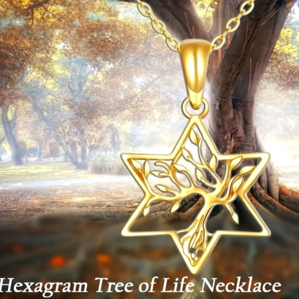 Necklace--Star Of David with Tree of Life inset, 18K Gold plate